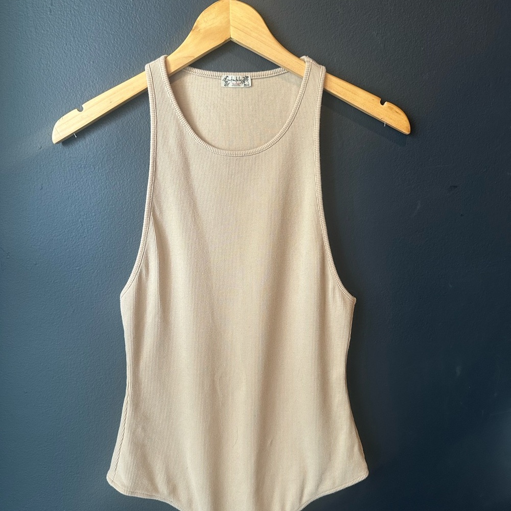 Free People Fitted Tan Cream bodysuit